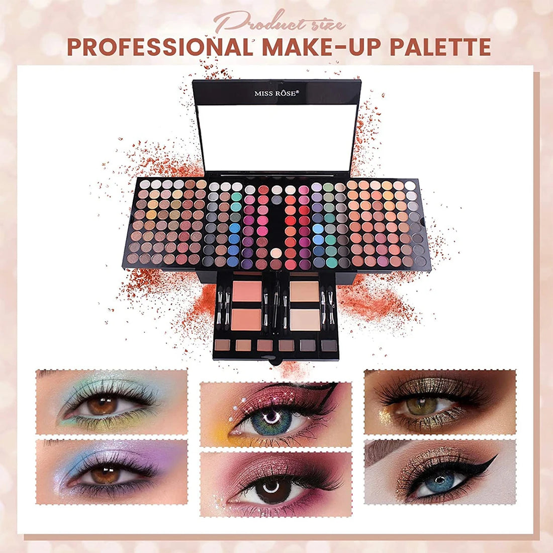 180 Colors Piano Eyeshadow Palette Matte & Shimmer Blush Set with Black Eyeliner Mother's Day Makeup Gift Kit For Mother's Day