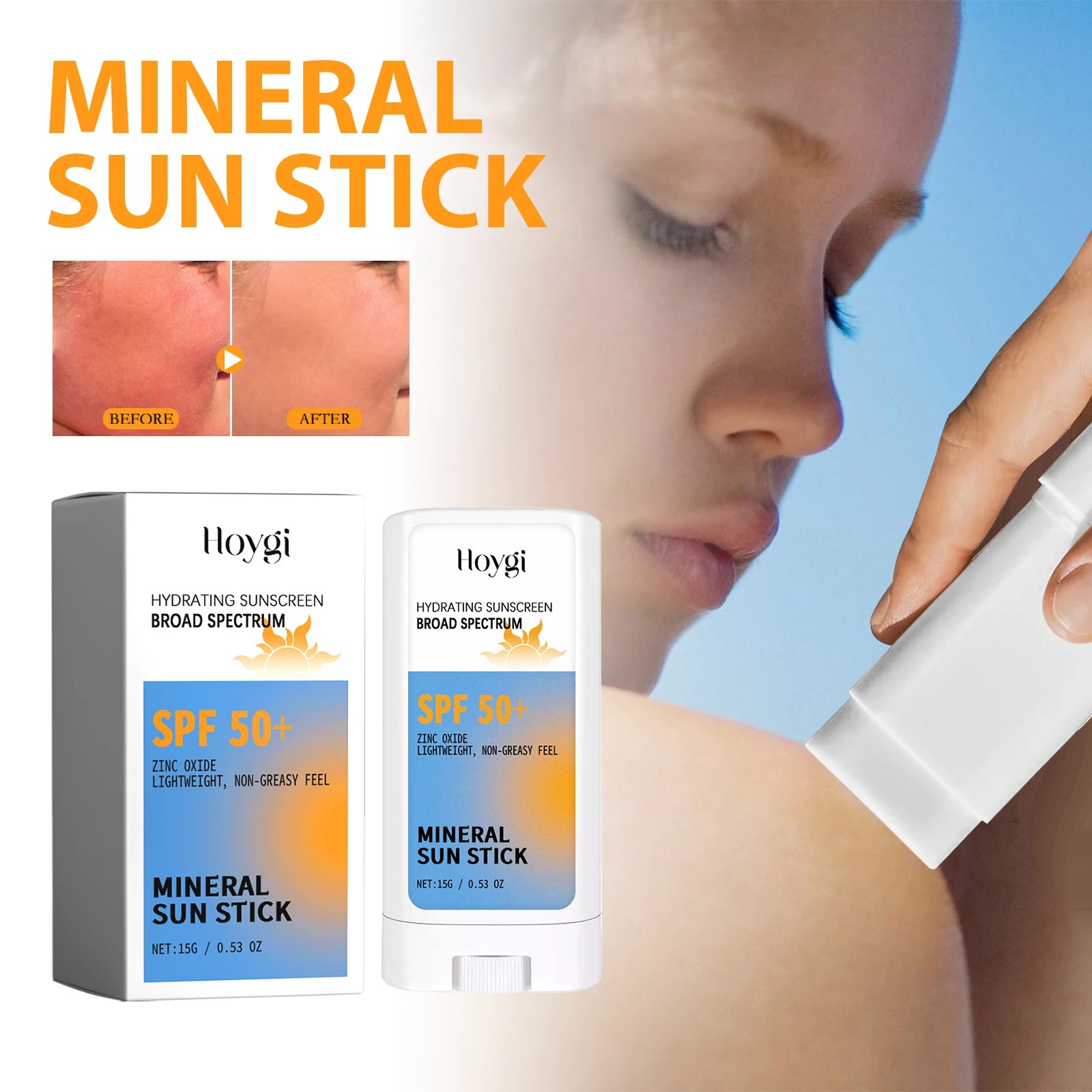 Hoygi 15g Sunscreen Cream Stick Spf50+ Moisturize Face Refresh Summer Oil Control Solar Blocker Uv Isolation Brighten Sun Cream