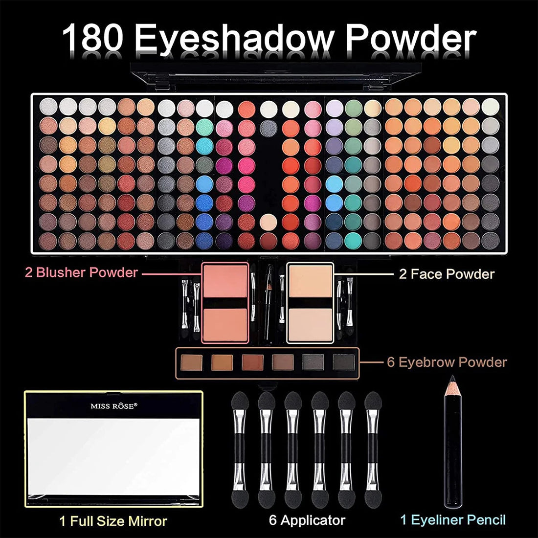 180 Colors Piano Eyeshadow Palette Matte & Shimmer Blush Set with Black Eyeliner Mother's Day Makeup Gift Kit For Mother's Day