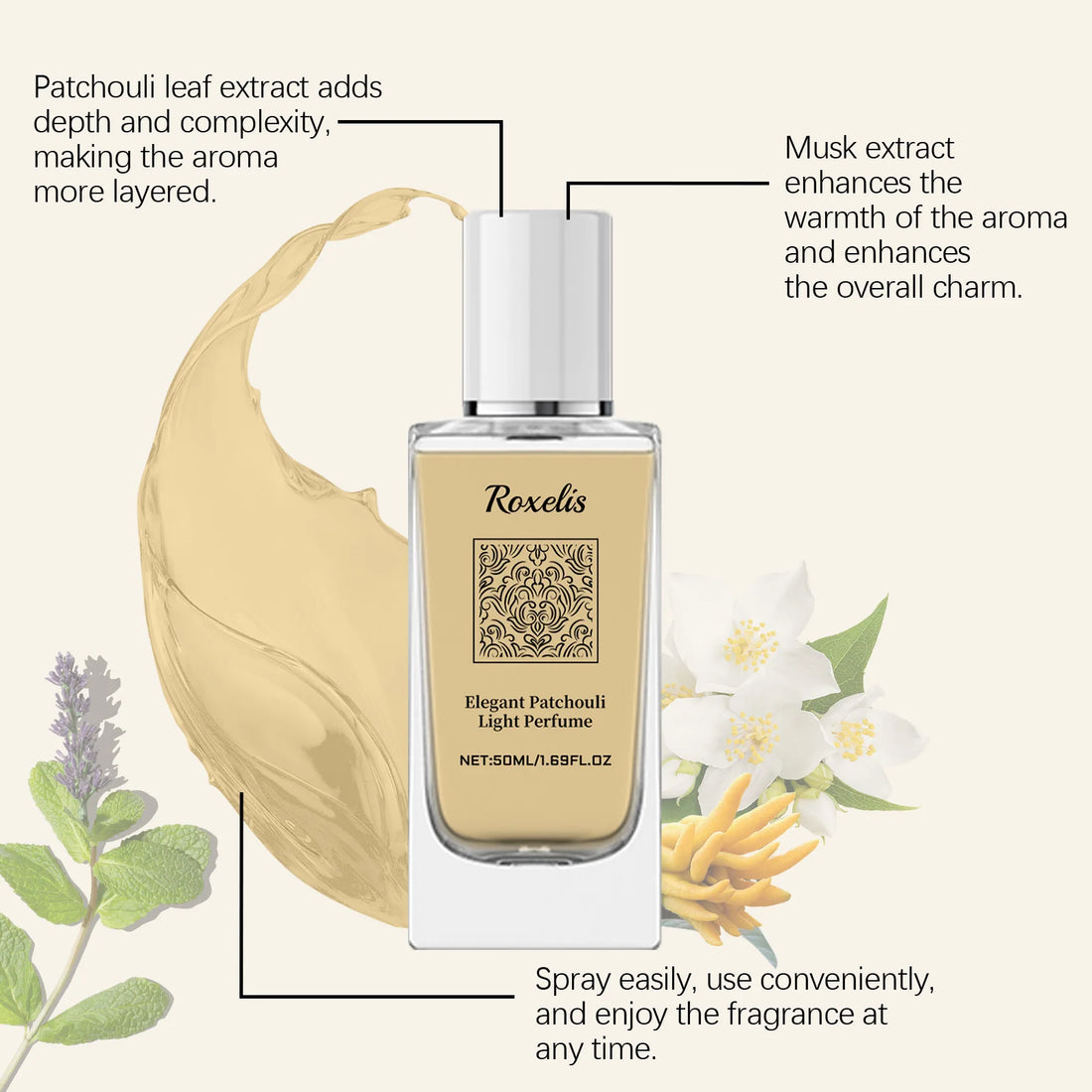 Roxelis 50ml Elegant Patchouli Perfume Light Fragrance Pheromone Release Charm Flirting Encourage Dating Glamour Scent Perfume