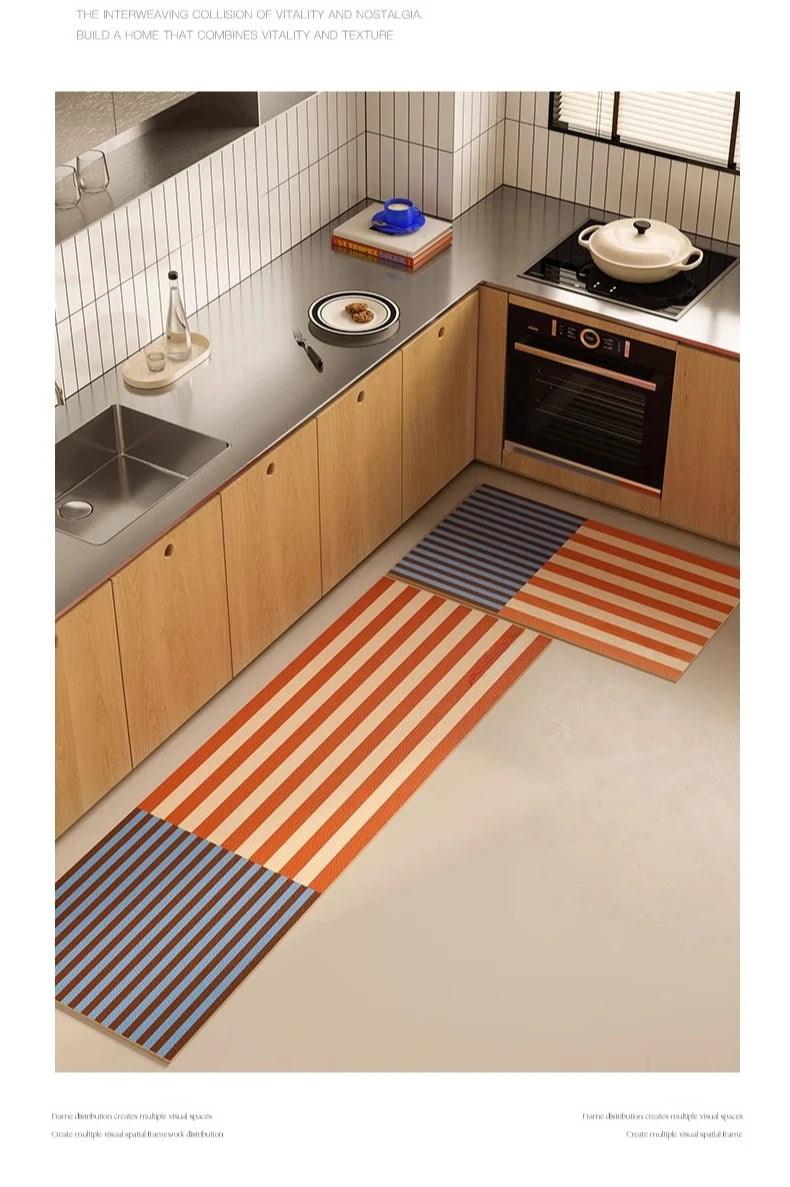 Kitchen Special Carpet PVC Waterproof and Oil-proof Carpet Easy To Clean Cushioning Rugs Artistic Striped Decorative Carpet Mats