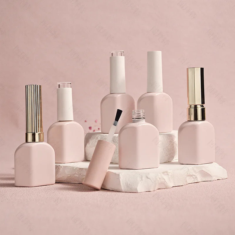 10/30/50pcs 12ml Empty Nail Polish Bottle Nail Polish Glue Bottle Container Pink Glass Nail Oil Bottles