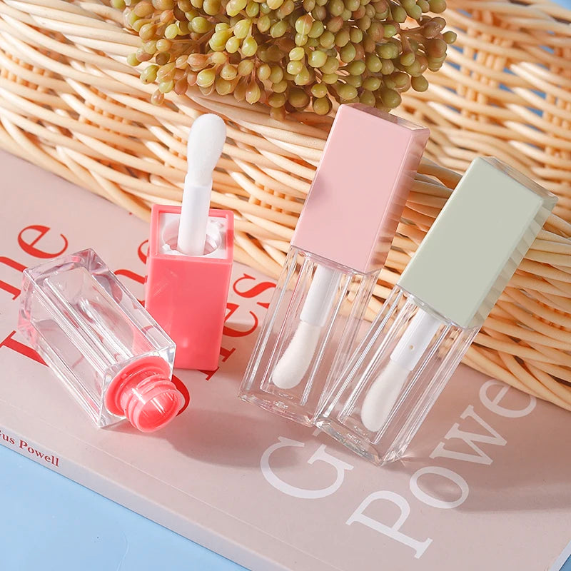 10/30/50pcs Empty 5ml Lip Gloss Tube With Big Brush Square Clear Cosmetic Container Lip Glaze Tube Makeup Bottle Sample Vial