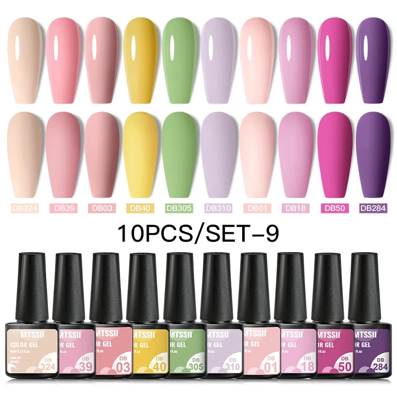 Mtssii 10Pcs/Set Christmas Gel Nail Polish Nail Art Sparkle Gold Red Green Gel Polish Varnish Semi Permanen Gel New Year Nail