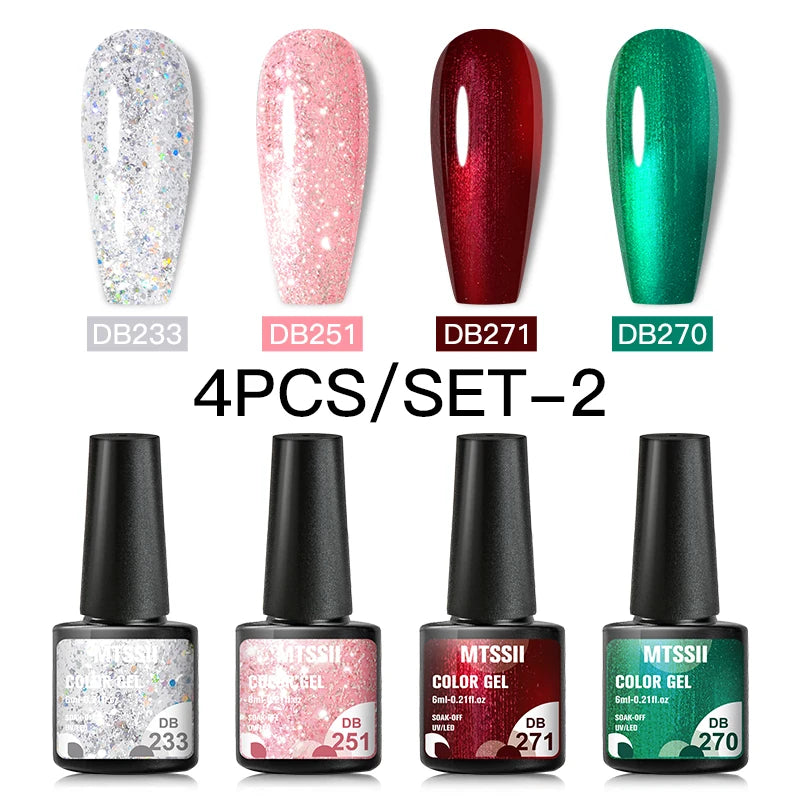 Mtssii 10Pcs/Set Christmas Gel Nail Polish Nail Art Sparkle Gold Red Green Gel Polish Varnish Semi Permanen Gel New Year Nail
