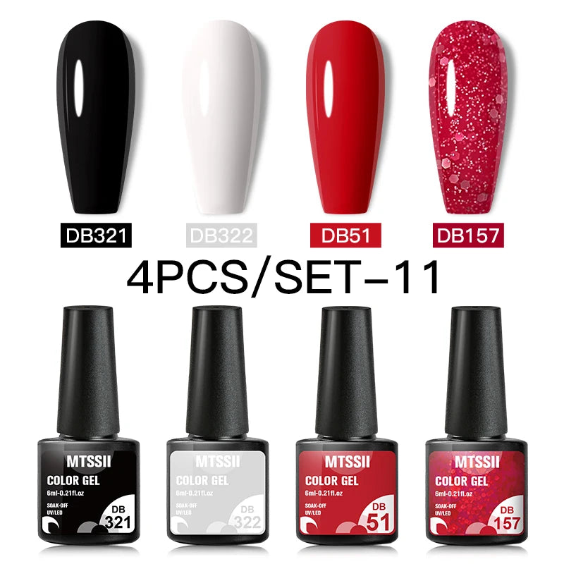 Mtssii 10Pcs/Set Christmas Gel Nail Polish Nail Art Sparkle Gold Red Green Gel Polish Varnish Semi Permanen Gel New Year Nail