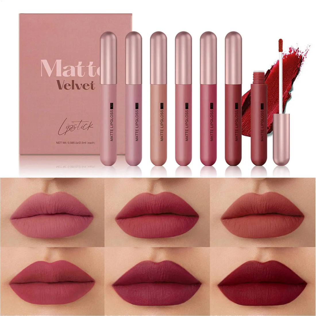 Mini Lipstick Set waterproof Matte 6 Colors Lipstick Velvet Red Lip Pigment Non-stick Cup Lip Gloss Kit