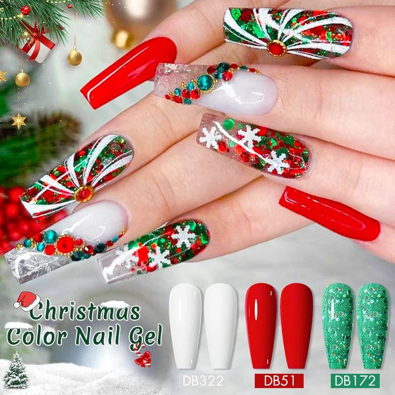 Mtssii 10Pcs/Set Christmas Gel Nail Polish Nail Art Sparkle Gold Red Green Gel Polish Varnish Semi Permanen Gel New Year Nail