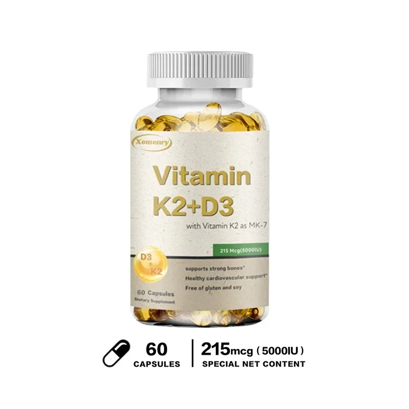 Vitamin K2 + D3 Supplement - Promotes Calcium Absorption, Helps Promote Bone, Teeth, Joints, Heart Immune Health Supplement