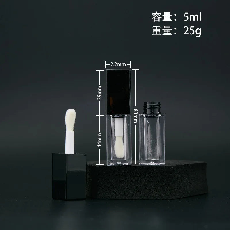 10/30/50pcs Empty 5ml Lip Gloss Tube With Big Brush Square Clear Cosmetic Container Lip Glaze Tube Makeup Bottle Sample Vial