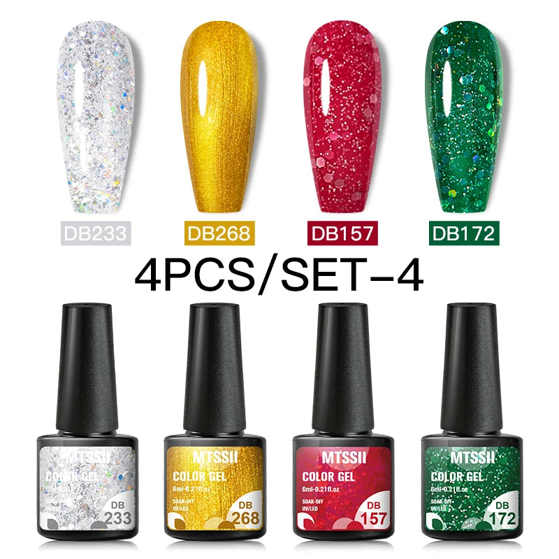 Mtssii 10Pcs/Set Christmas Gel Nail Polish Nail Art Sparkle Gold Red Green Gel Polish Varnish Semi Permanen Gel New Year Nail