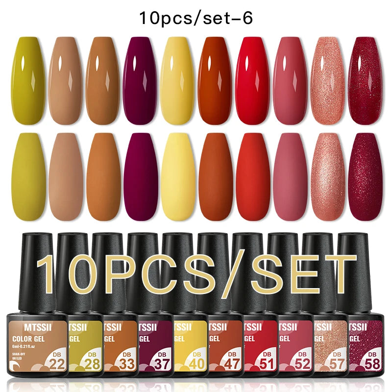 Mtssii 10Pcs/Set Christmas Gel Nail Polish Nail Art Sparkle Gold Red Green Gel Polish Varnish Semi Permanen Gel New Year Nail