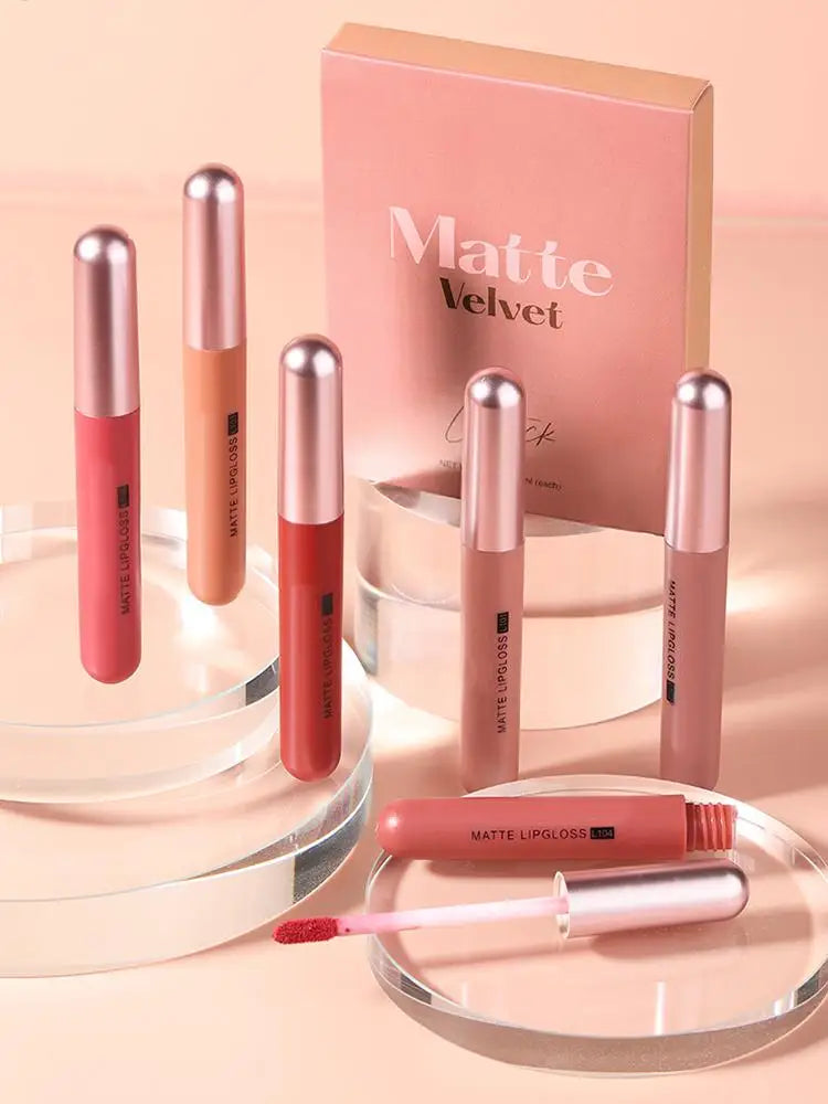 Mini Lipstick Set waterproof Matte 6 Colors Lipstick Velvet Red Lip Pigment Non-stick Cup Lip Gloss Kit