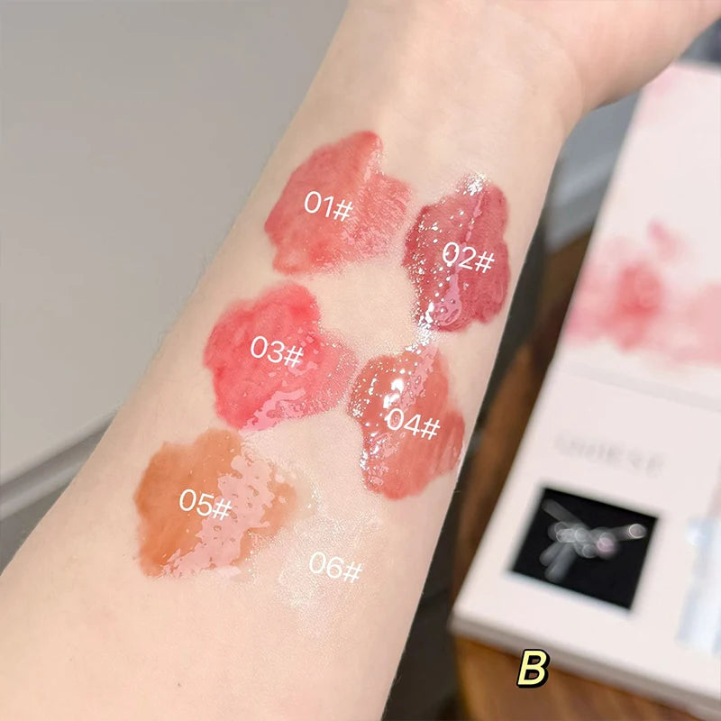 QIBEST 6Pcs/Box Matte Velvet Lipstick Sets Lasting Lip Glaze Kits Moisturizing Mirror Watery Lipgloss Makeup Set Necklace Gift