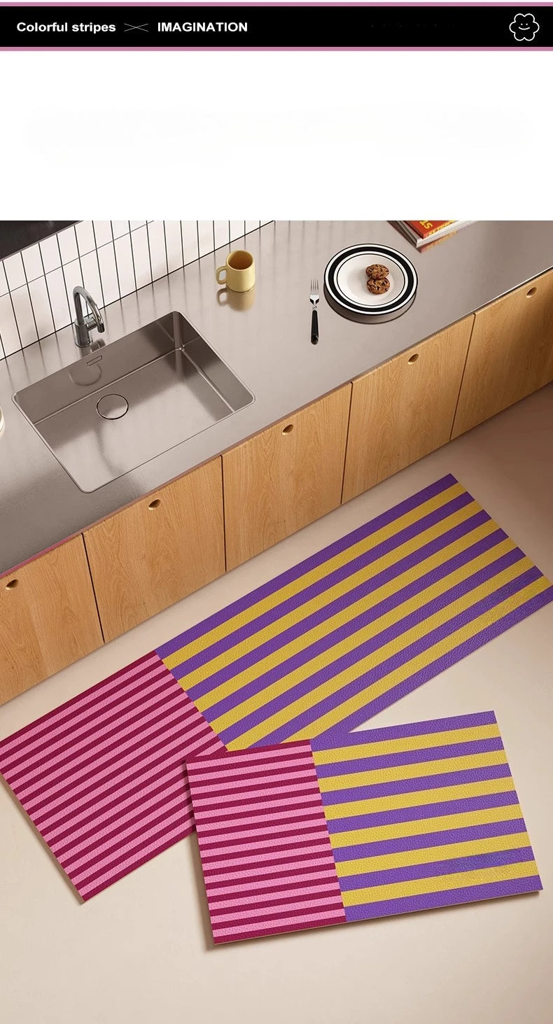 Kitchen Special Carpet PVC Waterproof and Oil-proof Carpet Easy To Clean Cushioning Rugs Artistic Striped Decorative Carpet Mats