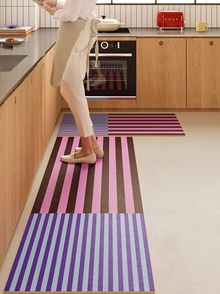 Kitchen Special Carpet PVC Waterproof and Oil-proof Carpet Easy To Clean Cushioning Rugs Artistic Striped Decorative Carpet Mats