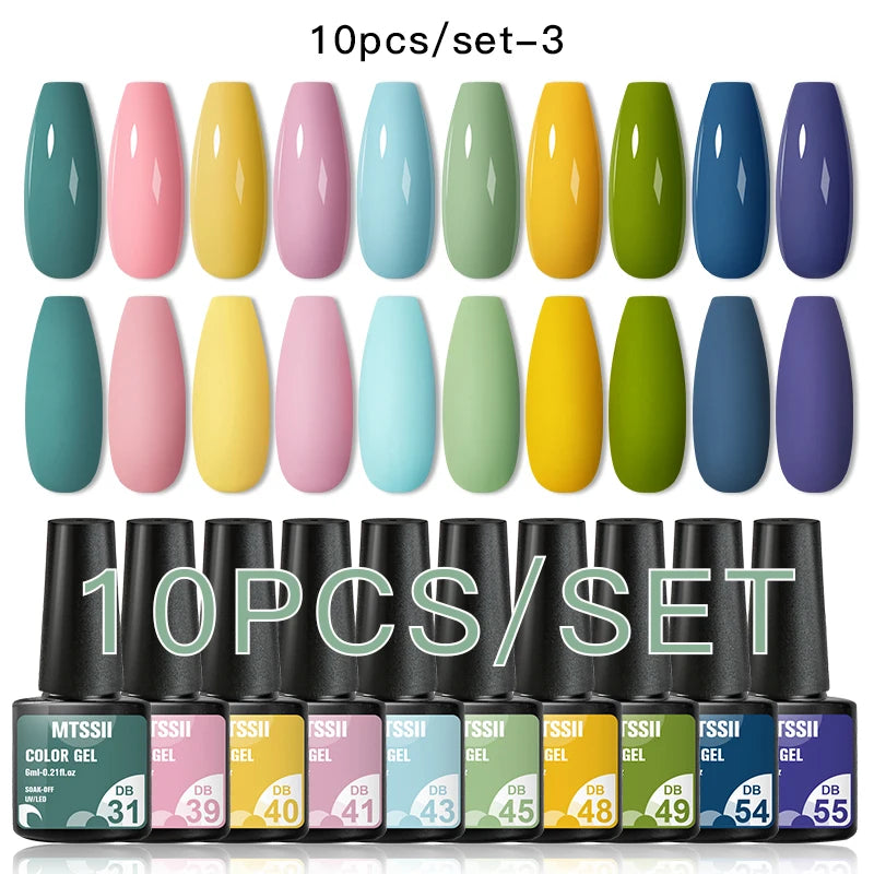 Mtssii 10Pcs/Set Christmas Gel Nail Polish Nail Art Sparkle Gold Red Green Gel Polish Varnish Semi Permanen Gel New Year Nail
