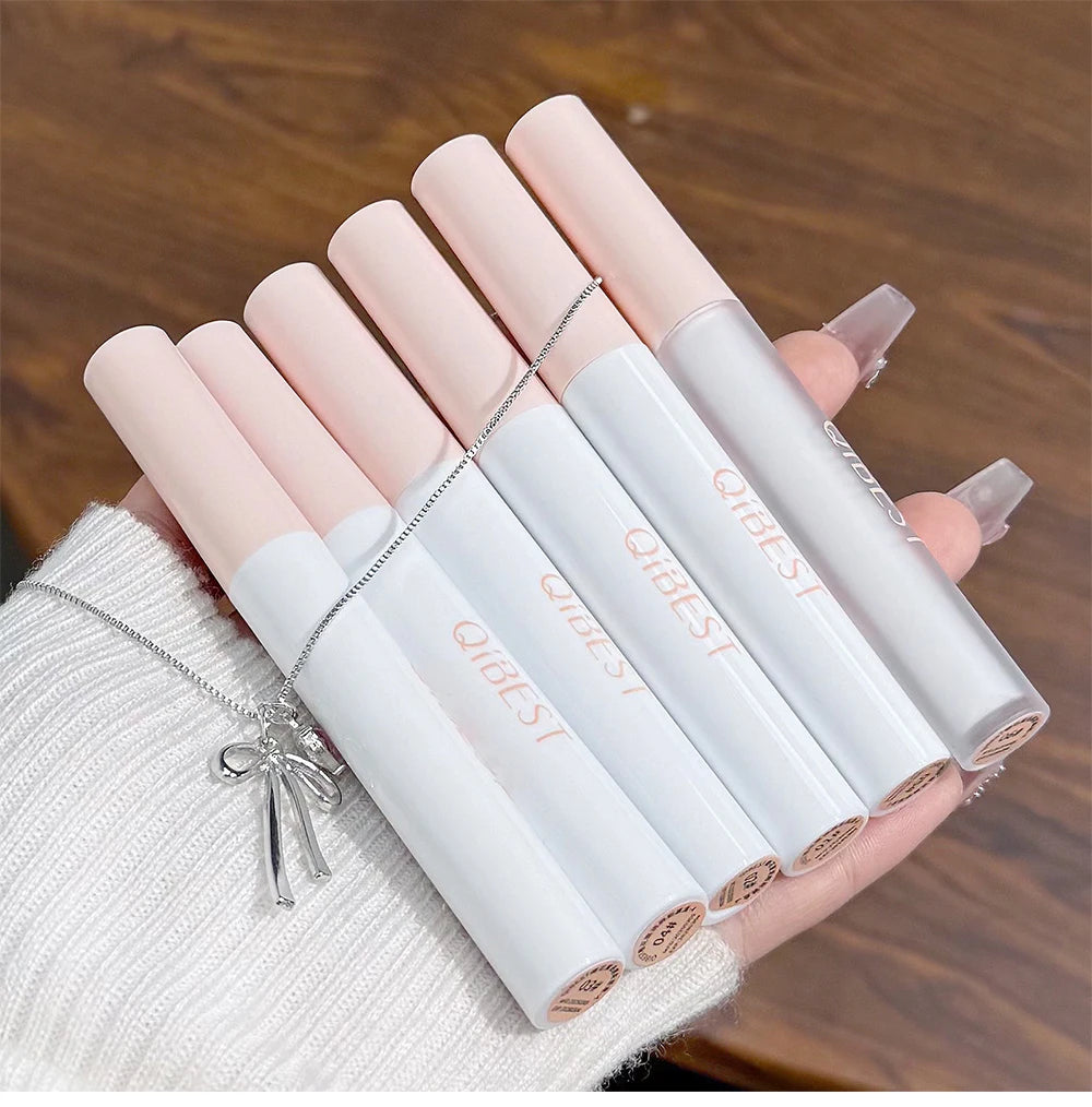 QIBEST 6Pcs/Box Matte Velvet Lipstick Sets Lasting Lip Glaze Kits Moisturizing Mirror Watery Lipgloss Makeup Set Necklace Gift