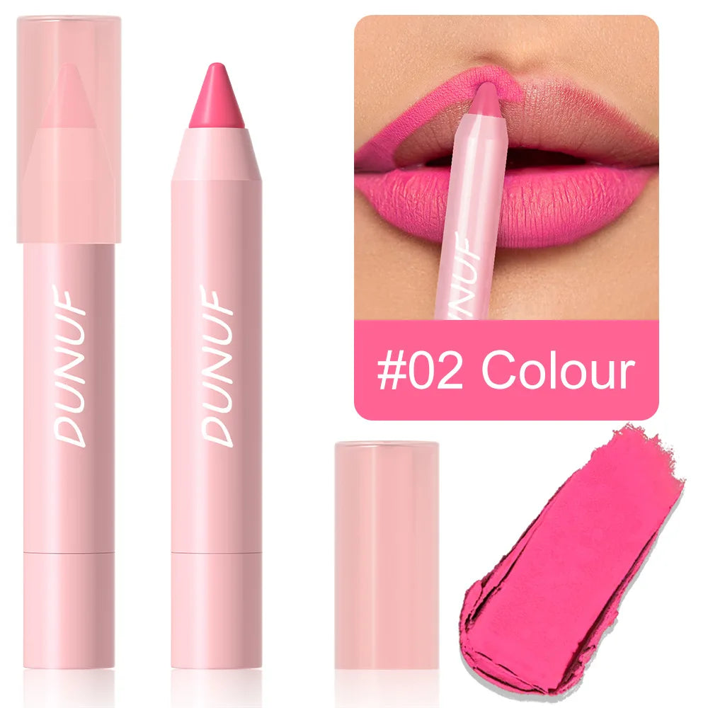 DUNUF Lipstick Pencil Waterproof Sexy Red Nude Purple Matte Tint Lipstick Lasting Lip liner Pen Longlasting Makeup Cosmetic