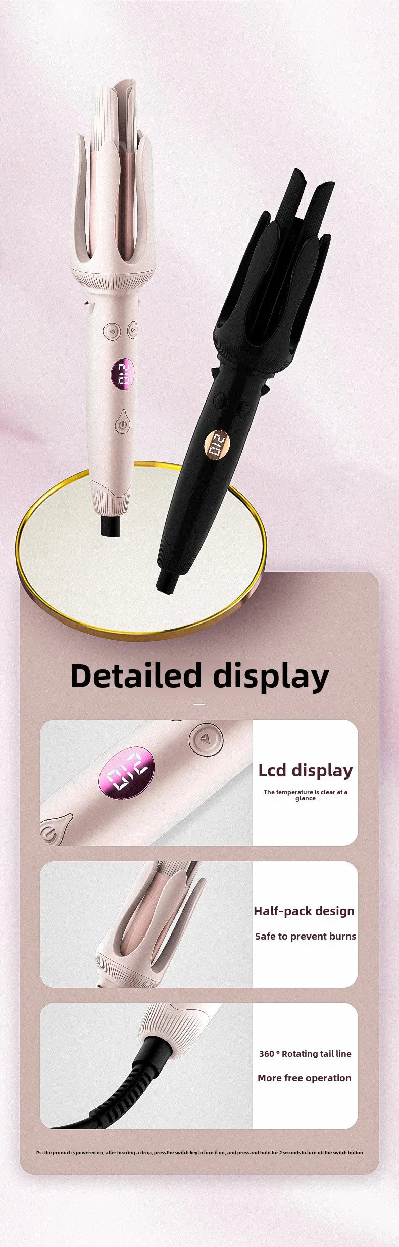 Advanced Hair Curling Iron New Hair Curler with LED Display Anti-Tangle & Auto-Off Protable Curling Wand for Home and Travel Use