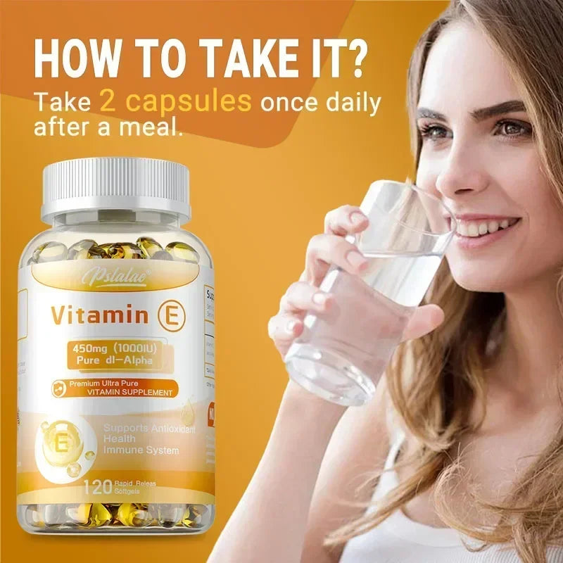 Vitamin E Capsules 450mg - Anti-aging, Skin Firming, Wrinkle Reduction, Support Skin, Heart and Immune Health Supplement
