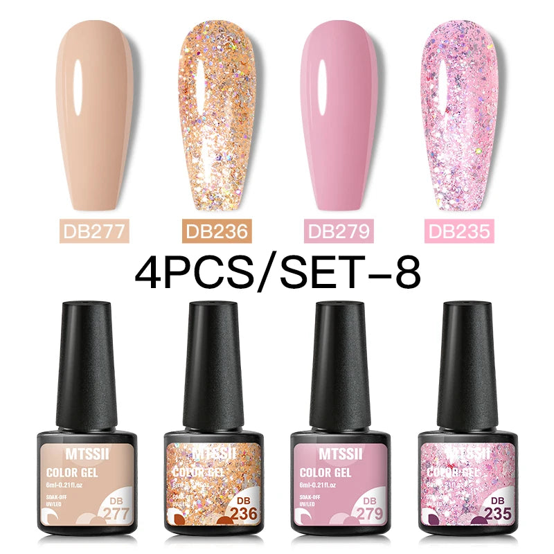 Mtssii 10Pcs/Set Christmas Gel Nail Polish Nail Art Sparkle Gold Red Green Gel Polish Varnish Semi Permanen Gel New Year Nail