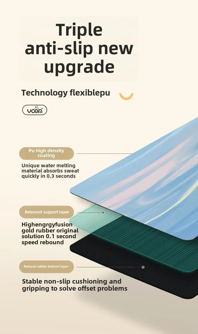 ‌Contrast-Colored PU & Natural Rubber Yoga Mat - Anti-Slip, Moisture-Wicking Dance/Fitness Mat with Artistic Design (Premium Edi