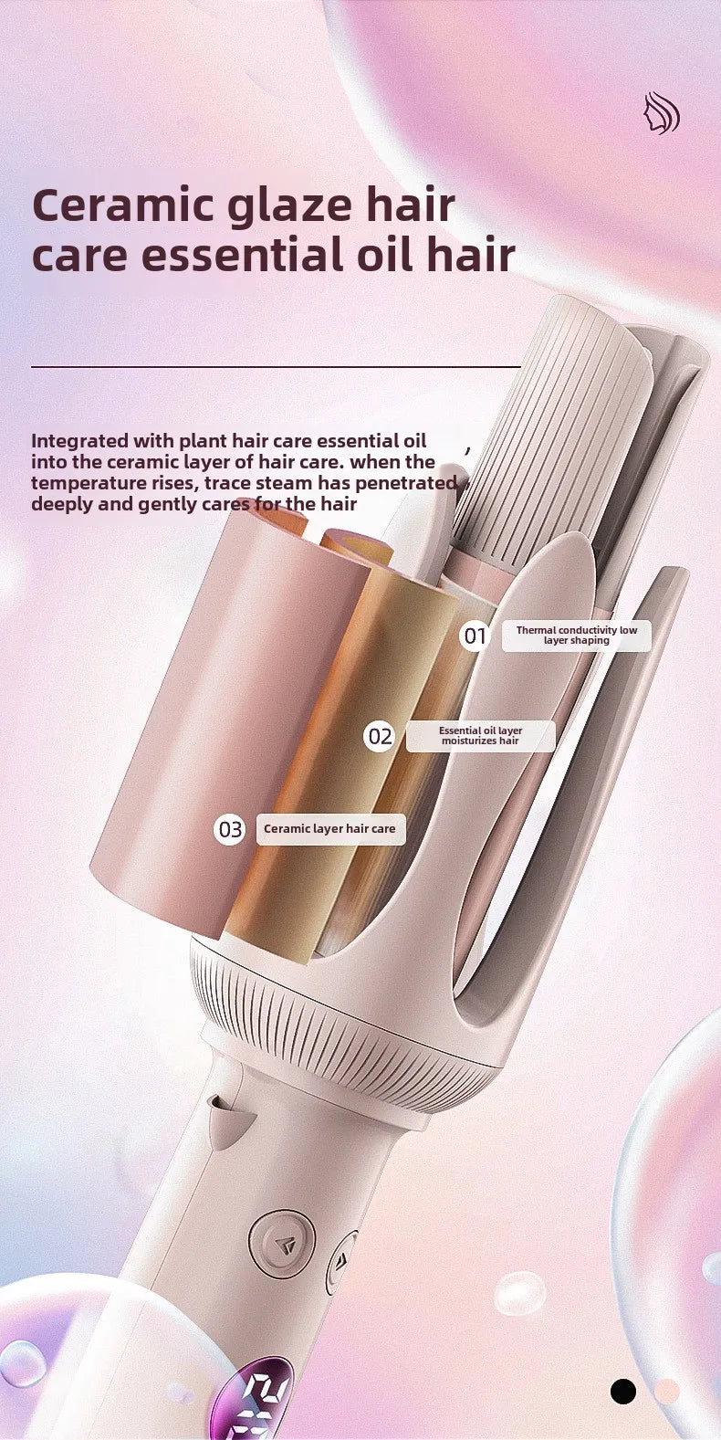 Advanced Hair Curling Iron New Hair Curler with LED Display Anti-Tangle & Auto-Off Protable Curling Wand for Home and Travel Use