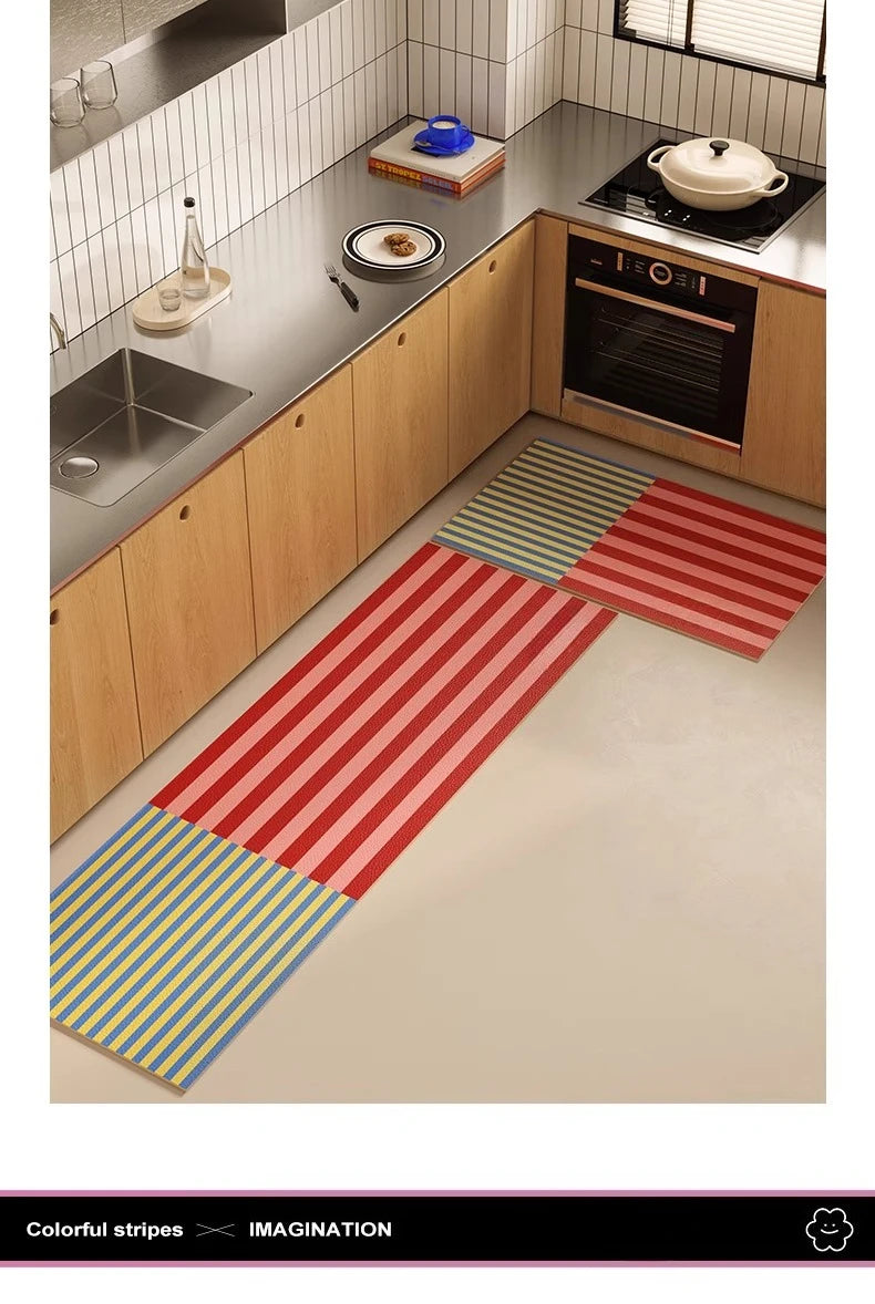 Kitchen Special Carpet PVC Waterproof and Oil-proof Carpet Easy To Clean Cushioning Rugs Artistic Striped Decorative Carpet Mats