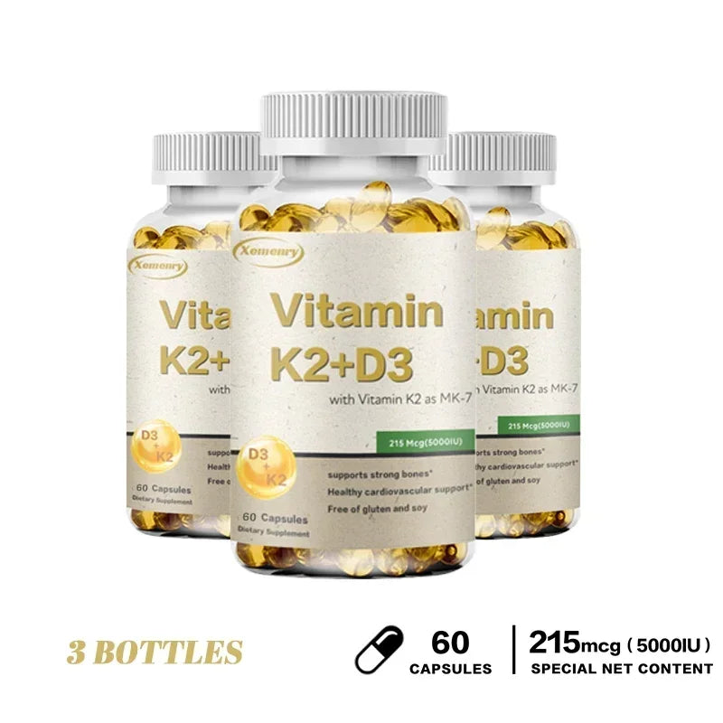 Vitamin K2 + D3 Supplement - Promotes Calcium Absorption, Helps Promote Bone, Teeth, Joints, Heart Immune Health Supplement