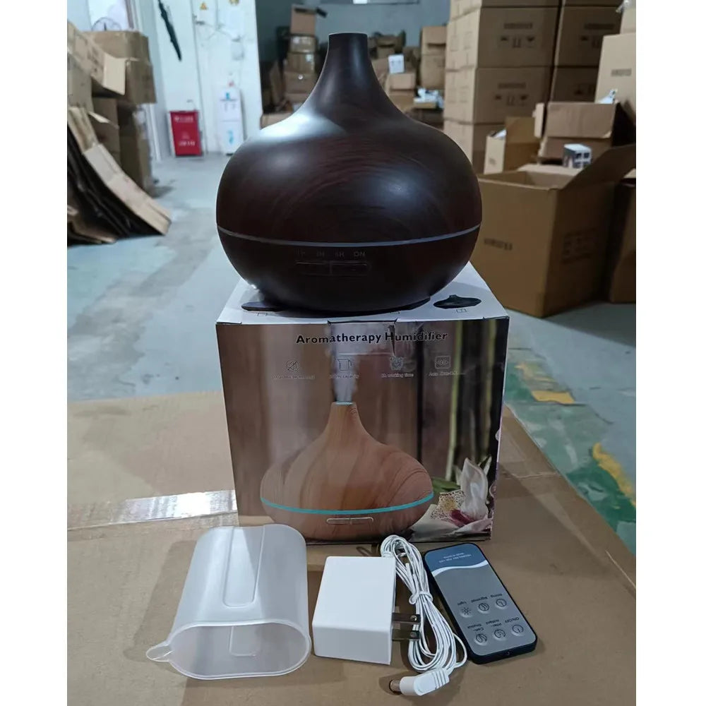 U Rabbit Wood Color USB Aroma Diffuser Essential Oil Diffuser with 7 Color LED Lights&Remote Control USB Powered Air Humidifier