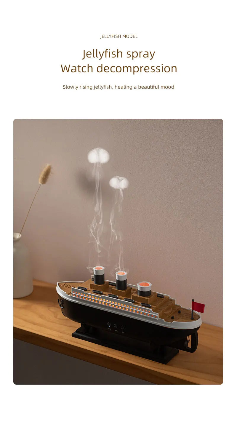 250ml Titanic Ship Model Decoration Air Humidifier Essential Oil Diffuser Jellyfish Smoke Ring Spray Aroma Diffuser For Home
