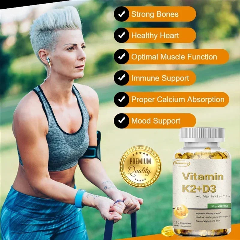 Vitamin K2 + D3 Supplement - Promotes Calcium Absorption, Helps Promote Bone, Teeth, Joints, Heart Immune Health Supplement