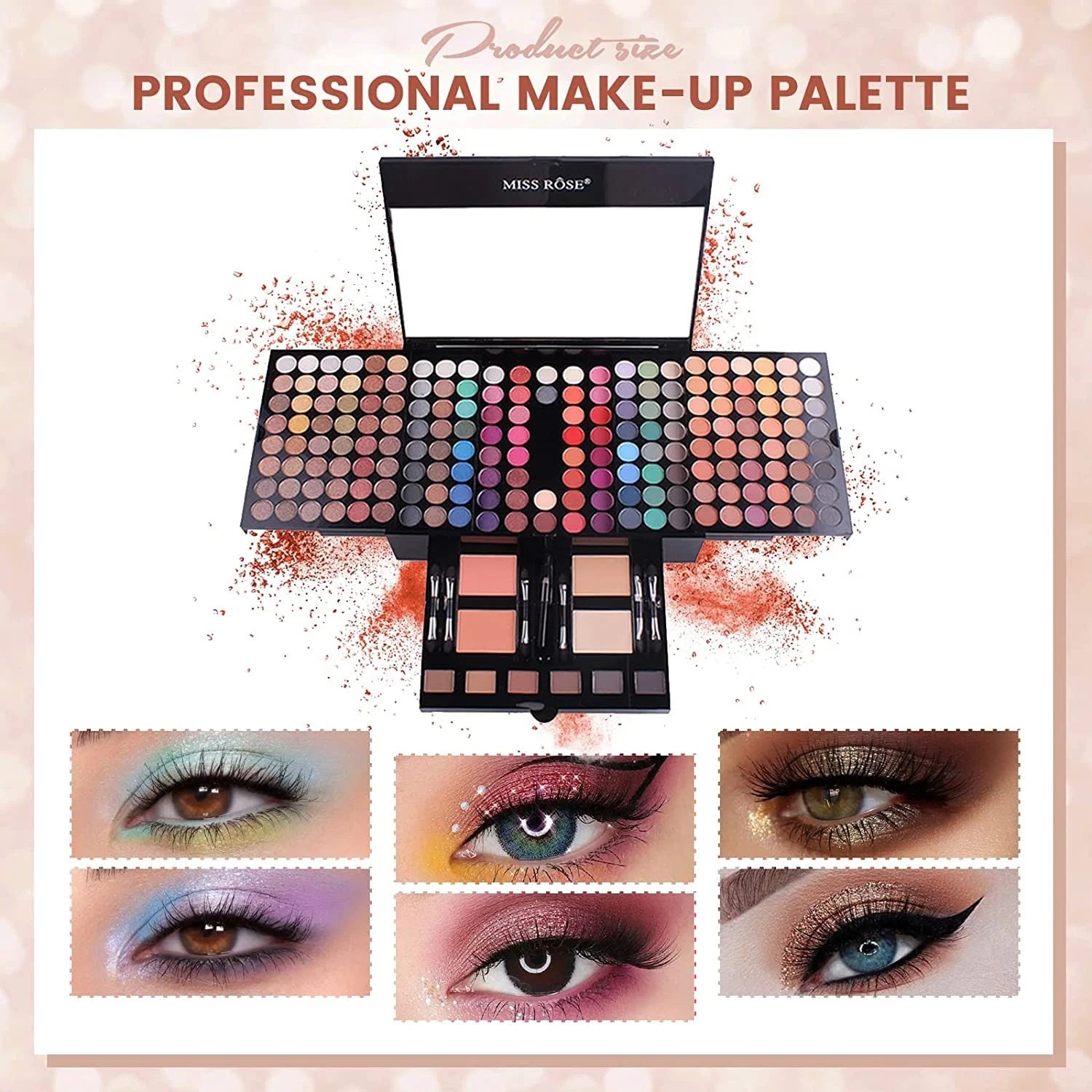 180 Colors Piano Eyeshadow Palette Matte & Shimmer Blush Set with Black Eyeliner Mother's Day Makeup Gift Kit For Mother's Day