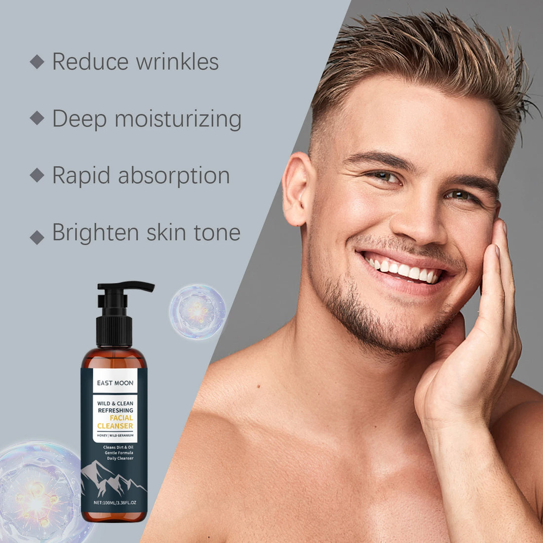 Men's Nourishing Facial Cleanser Refine Pores Brightening Gentle Oil Control Face Wash for Deep Cleansing & Refreshing Skin