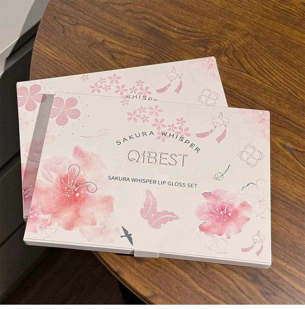 QIBEST 6Pcs/Box Matte Velvet Lipstick Sets Lasting Lip Glaze Kits Moisturizing Mirror Watery Lipgloss Makeup Set Necklace Gift