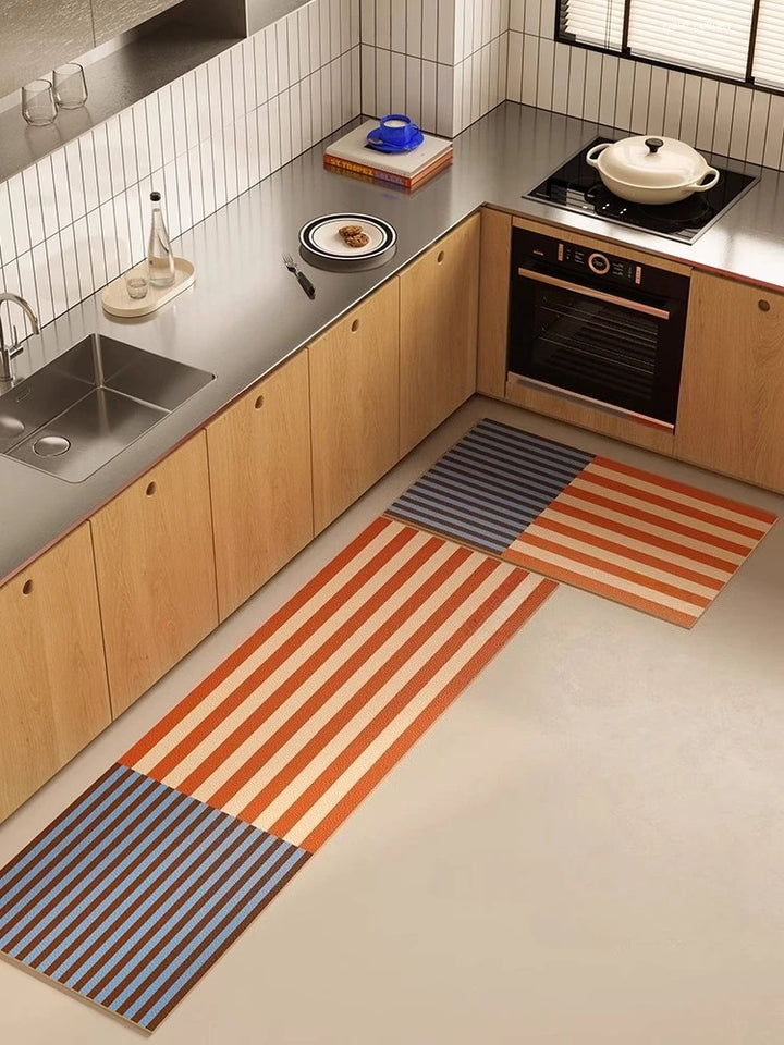 Kitchen Special Carpet PVC Waterproof and Oil-proof Carpet Easy To Clean Cushioning Rugs Artistic Striped Decorative Carpet Mats