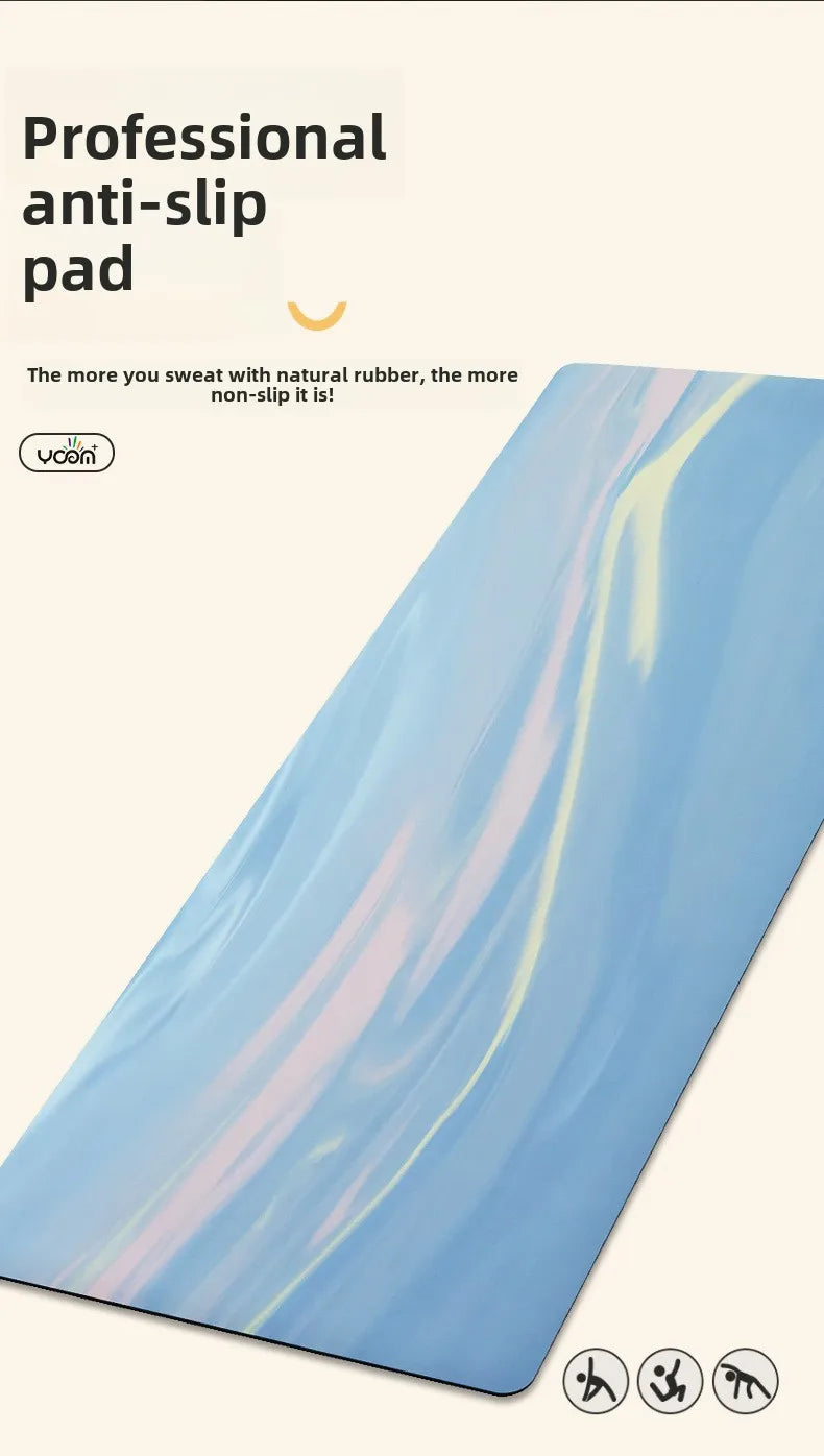 ‌Contrast-Colored PU & Natural Rubber Yoga Mat - Anti-Slip, Moisture-Wicking Dance/Fitness Mat with Artistic Design (Premium Edi