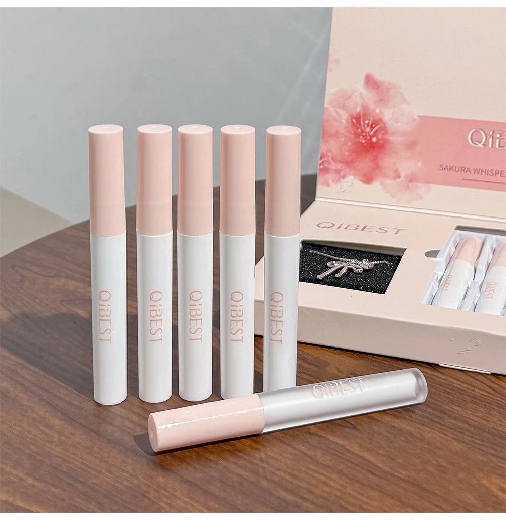 QIBEST 6Pcs/Box Matte Velvet Lipstick Sets Lasting Lip Glaze Kits Moisturizing Mirror Watery Lipgloss Makeup Set Necklace Gift