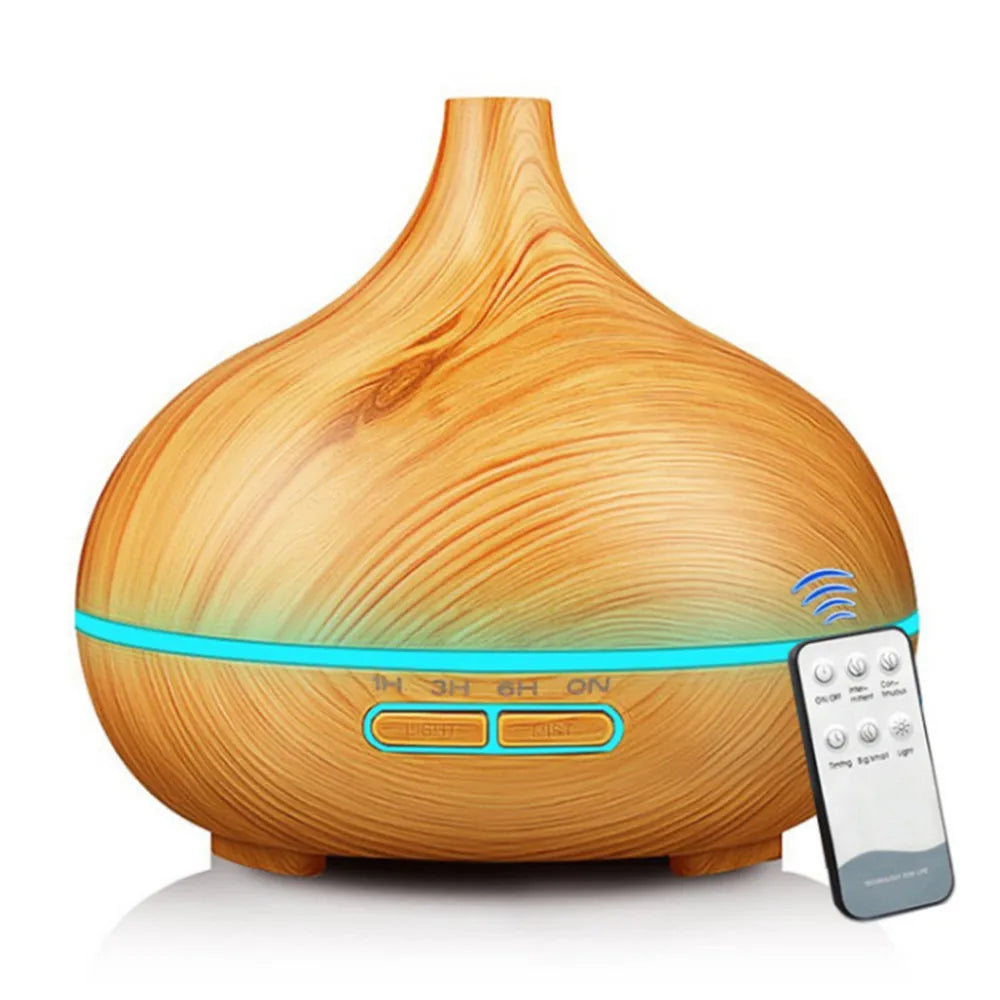 U Rabbit Wood Color USB Aroma Diffuser Essential Oil Diffuser with 7 Color LED Lights&Remote Control USB Powered Air Humidifier