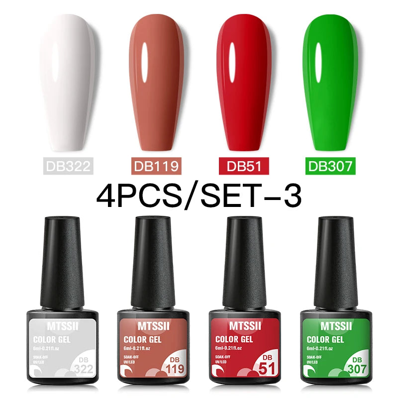 Mtssii 10Pcs/Set Christmas Gel Nail Polish Nail Art Sparkle Gold Red Green Gel Polish Varnish Semi Permanen Gel New Year Nail