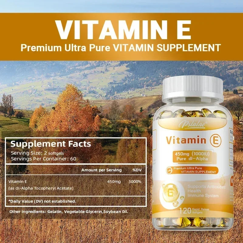 Vitamin E Capsules 450mg - Anti-aging, Skin Firming, Wrinkle Reduction, Support Skin, Heart and Immune Health Supplement