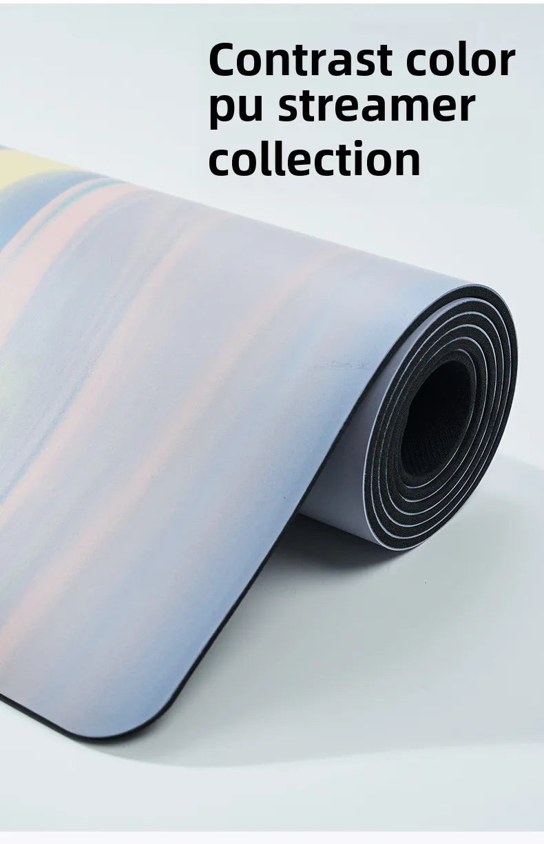 ‌Contrast-Colored PU & Natural Rubber Yoga Mat - Anti-Slip, Moisture-Wicking Dance/Fitness Mat with Artistic Design (Premium Edi