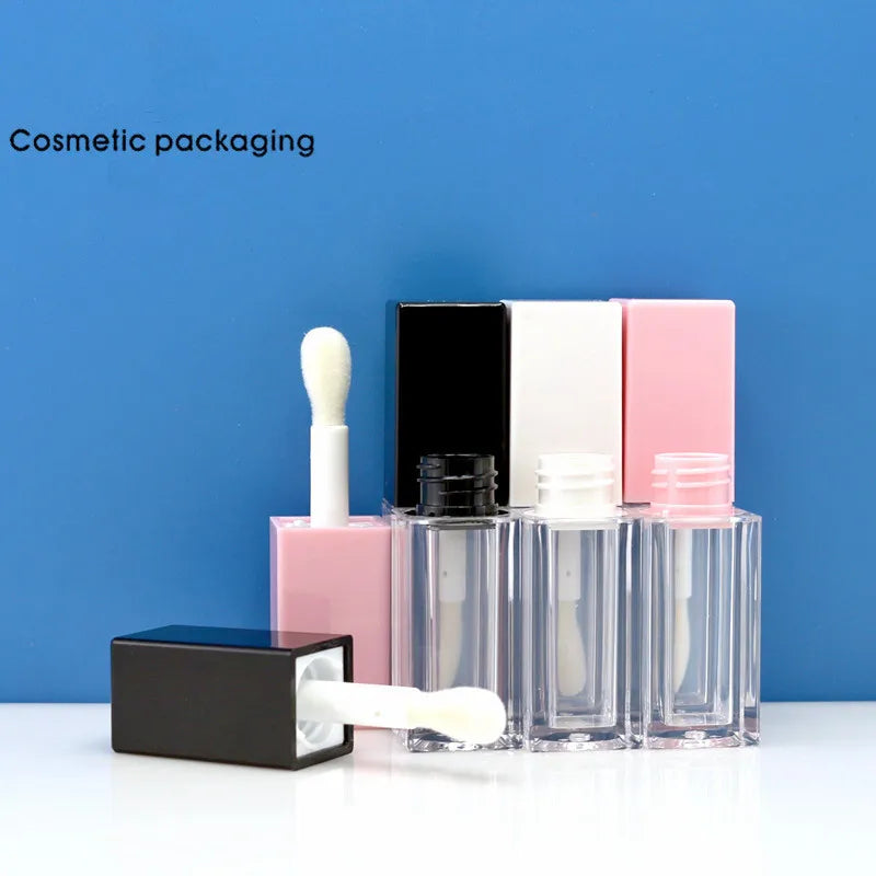 10/30/50pcs Empty 5ml Lip Gloss Tube With Big Brush Square Clear Cosmetic Container Lip Glaze Tube Makeup Bottle Sample Vial