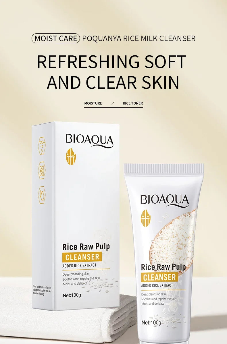 Rice Raw Pulp Facial Cleanser Face Wash Foam skincare Moisturizing Skin Brightening Rejuvenation Face Cleanser Skin Care