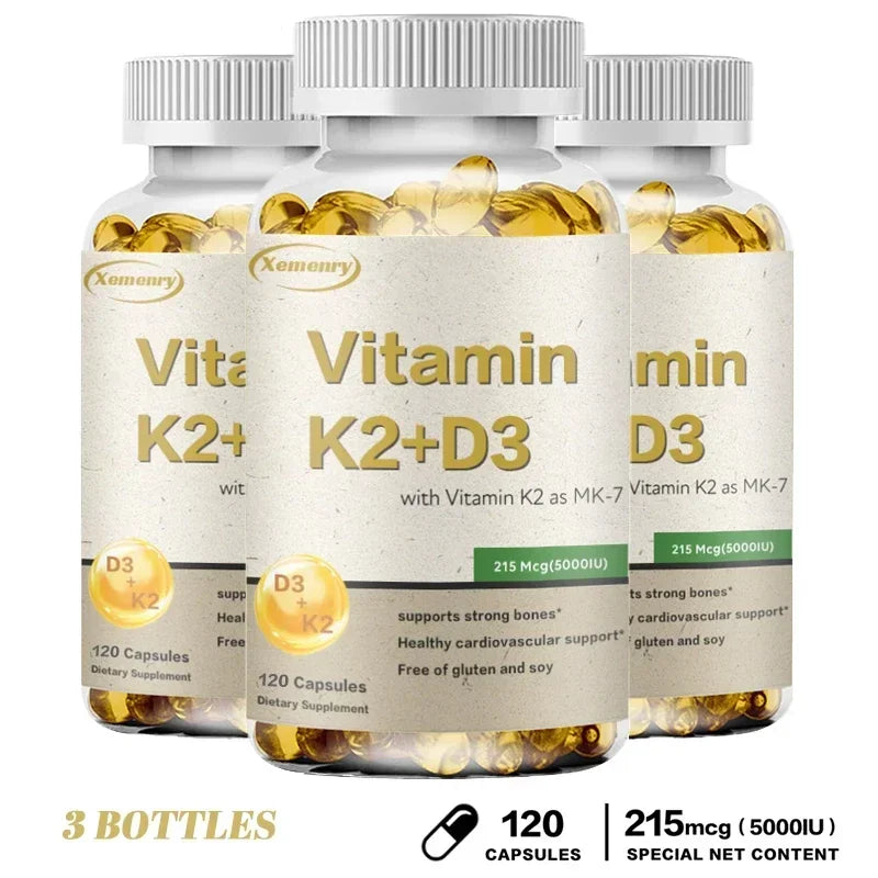 Vitamin K2 + D3 Supplement - Promotes Calcium Absorption, Helps Promote Bone, Teeth, Joints, Heart Immune Health Supplement