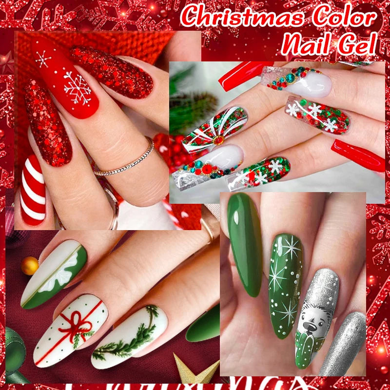 Mtssii 10Pcs/Set Christmas Gel Nail Polish Nail Art Sparkle Gold Red Green Gel Polish Varnish Semi Permanen Gel New Year Nail