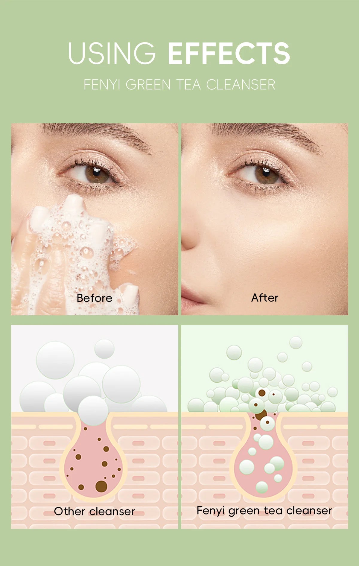 Green Tea Facial Cleanser 50g Skin Deep Cleansing Moisturizing Blackhead Removal Skincare Face Wash Foam Face Cleanser Skin Care