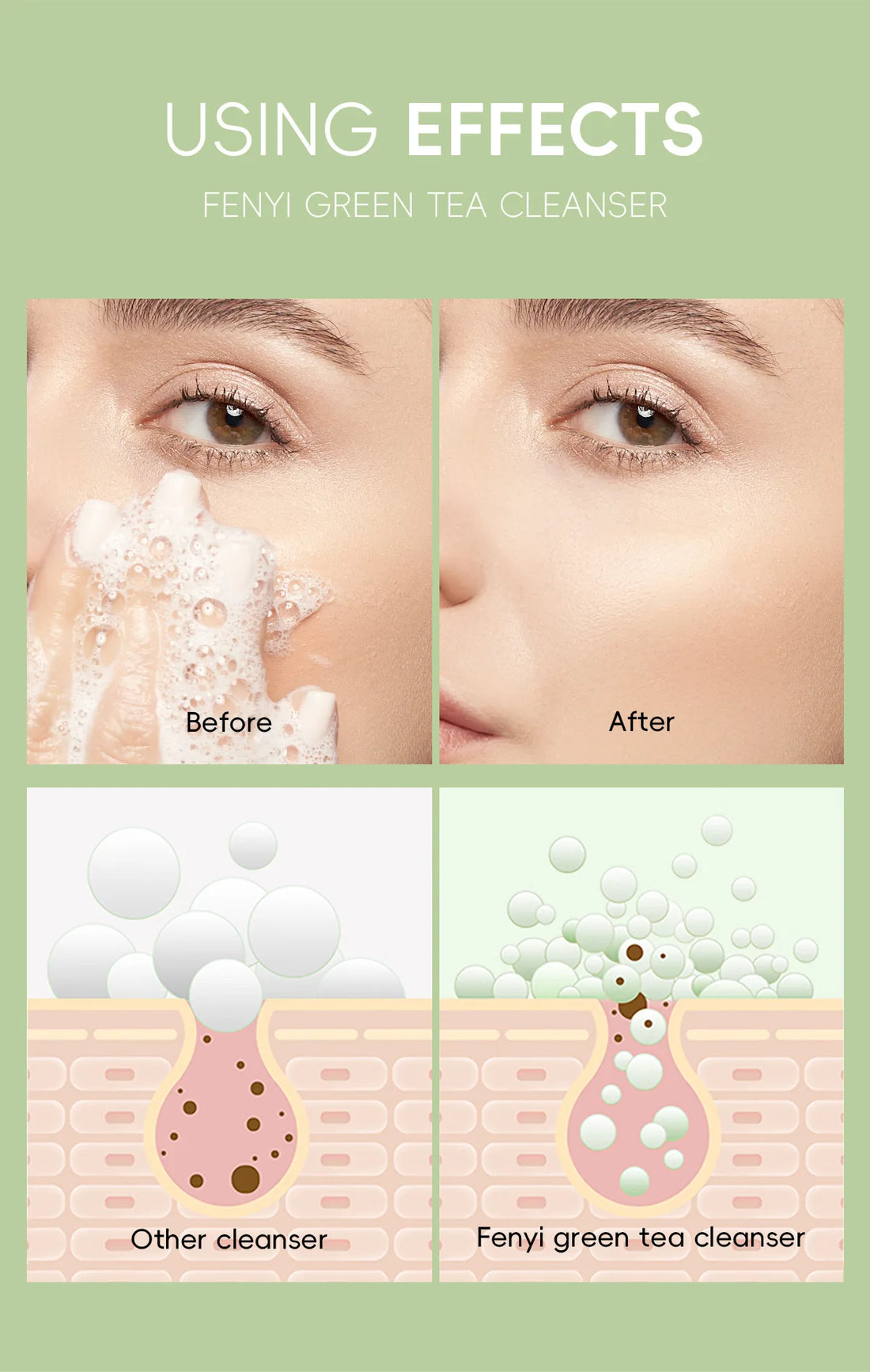 Green Tea Facial Cleanser 50g Skin Deep Cleansing Moisturizing Blackhead Removal Skincare Face Wash Foam Face Cleanser Skin Care