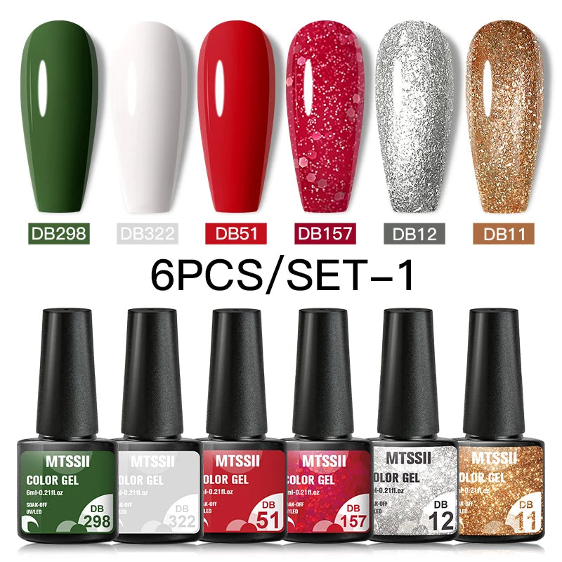 Mtssii 10Pcs/Set Christmas Gel Nail Polish Nail Art Sparkle Gold Red Green Gel Polish Varnish Semi Permanen Gel New Year Nail